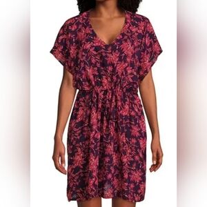 Lands End swimsuit cover up womens size M to large gathered waist floral